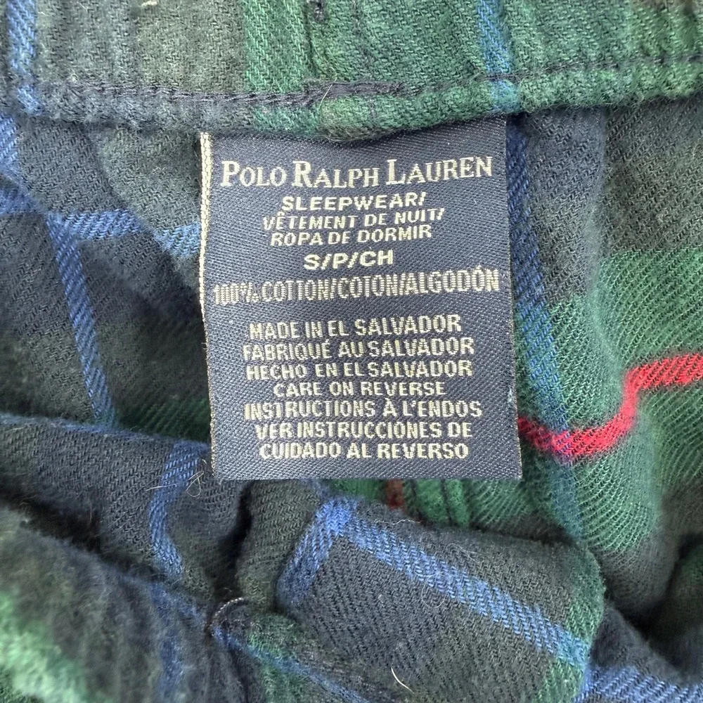 Polo‎ Ralph Lauren Mens Pajama Pants Green Plaid Flannel Cotton Sleepwear Small